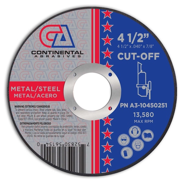 Continental Abrasives 4-1/2" x .040" x 7/8" Signature T1 Premium Thin Cut-Off Wheel A3-10450251 - main